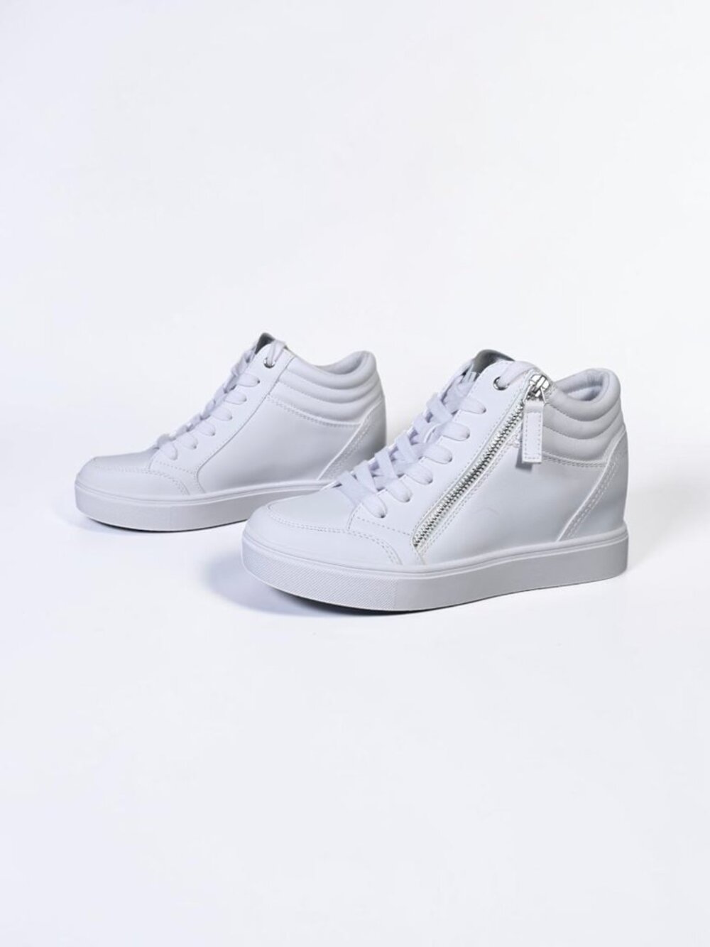 Nine West Tons High Top Hidden Wedge White Sneakers Size 7 - Picture 4 of 13